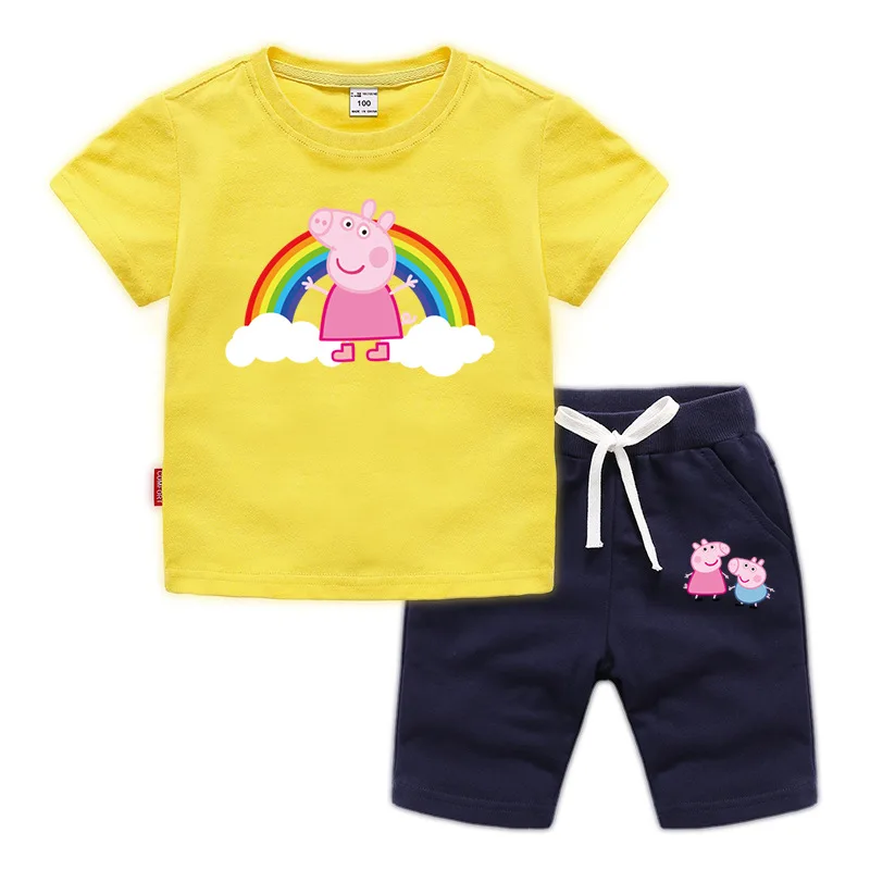 

Kids Set Peppa Pig Short Sleeve Children T-shirt Kids Clothes Baby Tee Cartoon Chase Costume Toddler Dolls High Quality Summer