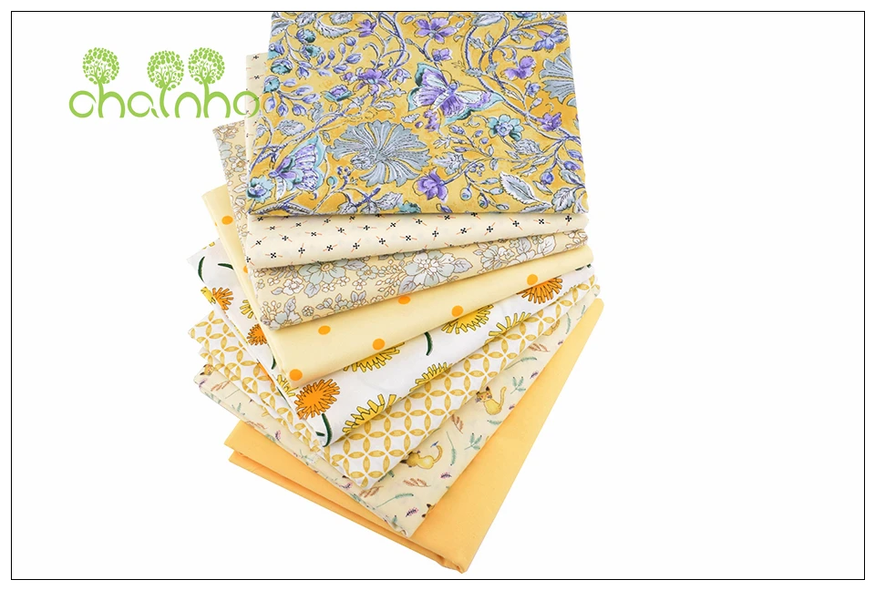 Chainho,Yellow Floral Series,Printed Twill Cotton Fabric,Patchwork Cloth For DIY Sewing Quilting Baby&Child's Material,100x160cm