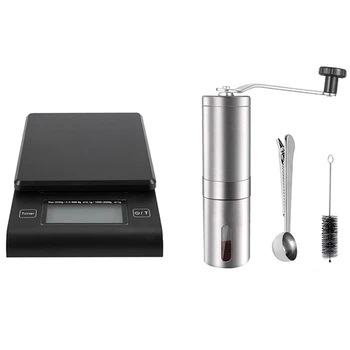 

Manual Coffee Grinder,Adjustable Conical Burr Brushed Stainless Steel & Digital Coffee Scale Multi-Function