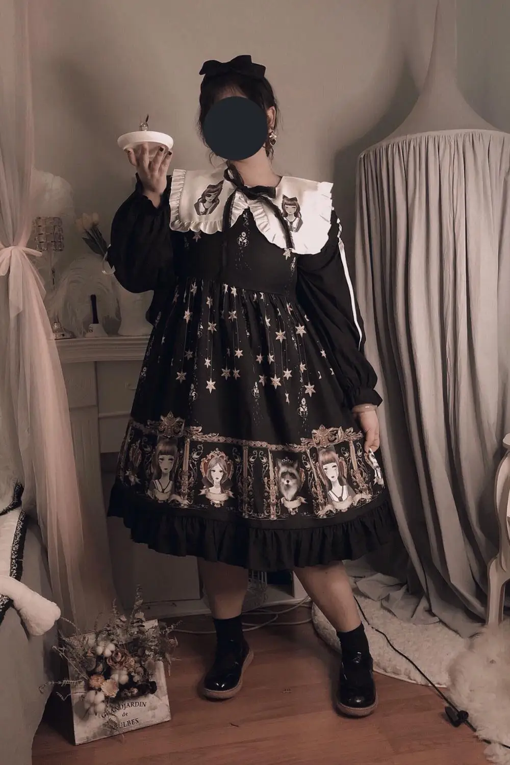 

Princess tea party sweet lolita dress vintage lace bowknot cute printing victorian dress large size big size XL-4XL op loli cos
