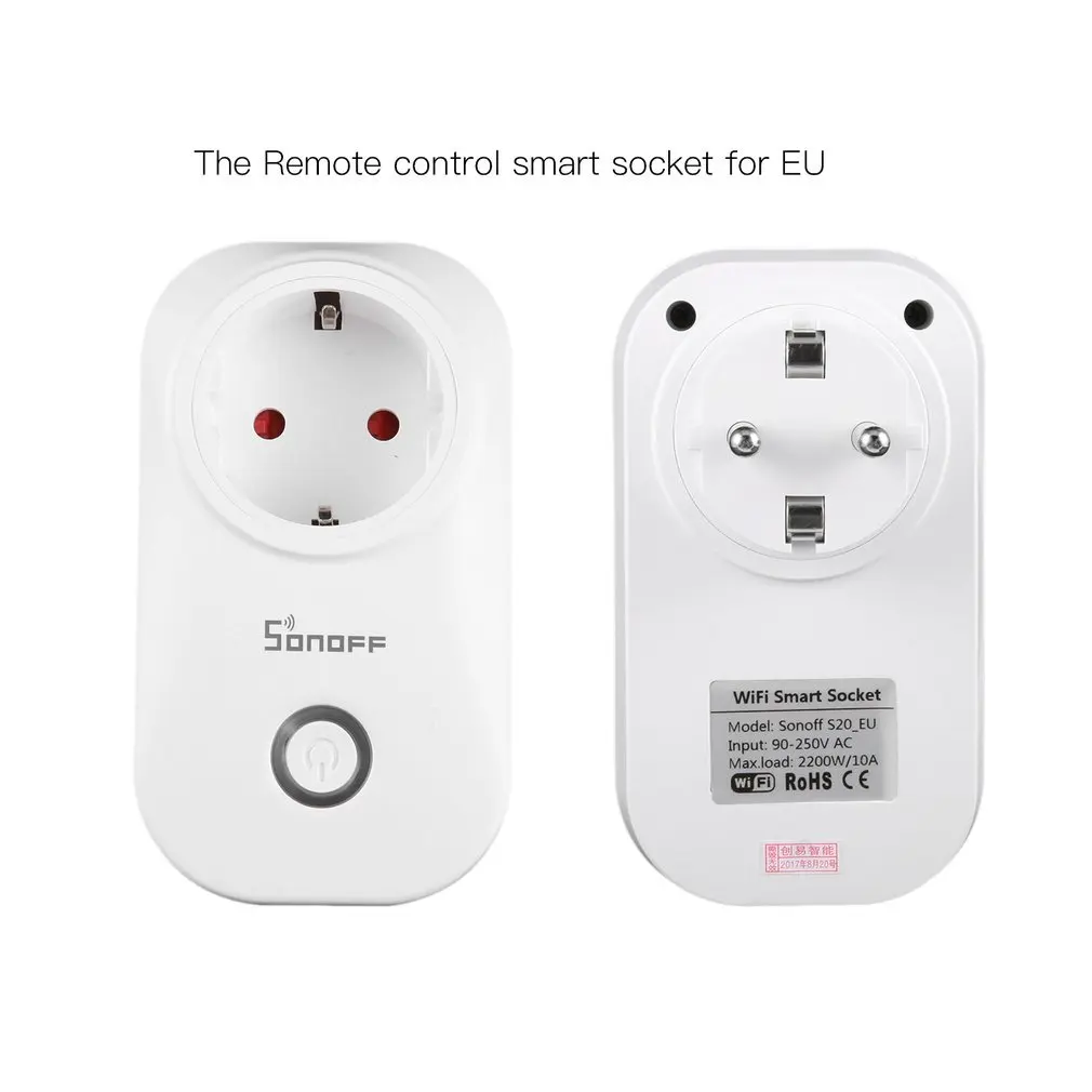 Интеллектуальный выключатель света Sonoff S20 EU/US/UK Беспроводной Wi-Fi таймер розетка 10A 2200 Вт дистанционного Питание Plug IOS Android С телефонным пультом управления Управление умный дом