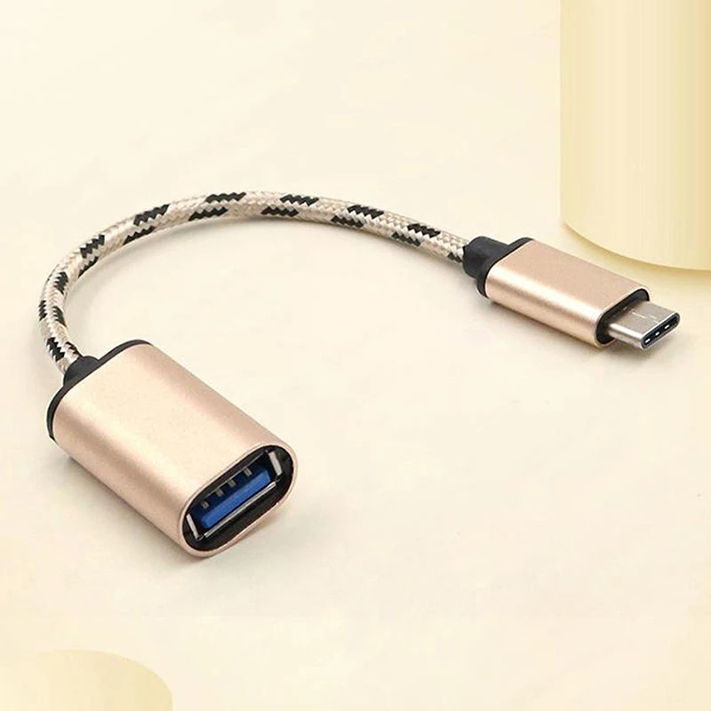 Высококачественный плетеный кабель type-C USB 3,1 папа-USB 2,0 мама адаптер OTG кабель type C OTG кабель адаптер 16,5 см золото