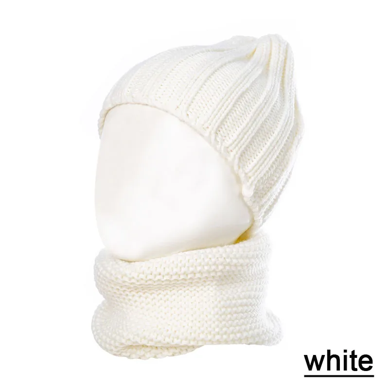 white REAKIDS/ Детский Теплый осенне-зимний модный детский костюм с шапкой и шарфом Милый хлопковый вязаный шарф для мальчиков и девочек толстые наборы шарфов и шапок - Цвет: white
