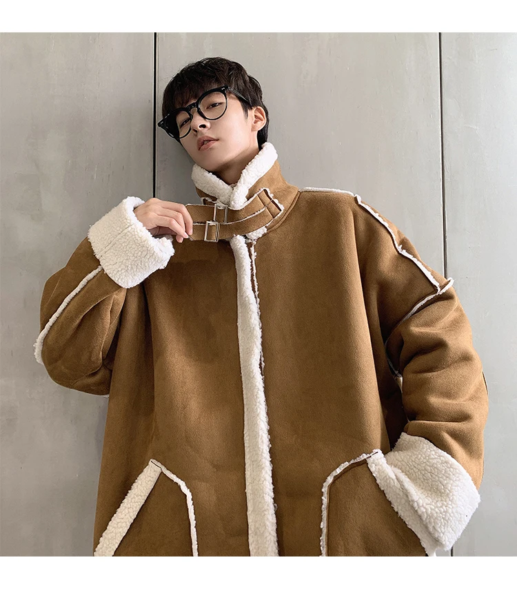 LAPPSTER, мужские корейские шерстяные зимние куртки Harajuku, пальто,, Мужская Толстая Уличная одежда, пальто в стиле хип-хоп, зимние пальто, цвет хаки, ветровка
