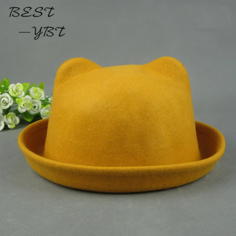 3D Медведь Форма шерстяная тканевая Шляпа новая леди Orecchiette Классическая Федора маленькая круглая шляпа версия тренда шапки для женщин
