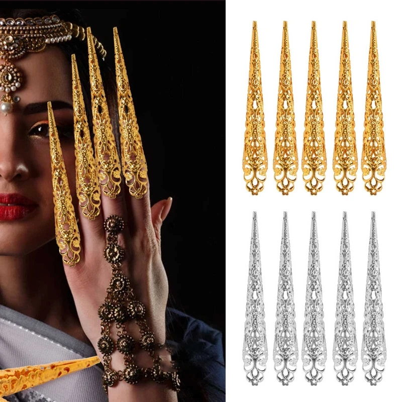 Nail Rings Set Knuckle Finger Ring Finger Tip Protection Belly Dance Accessories 5 Pcs ring set finger ring