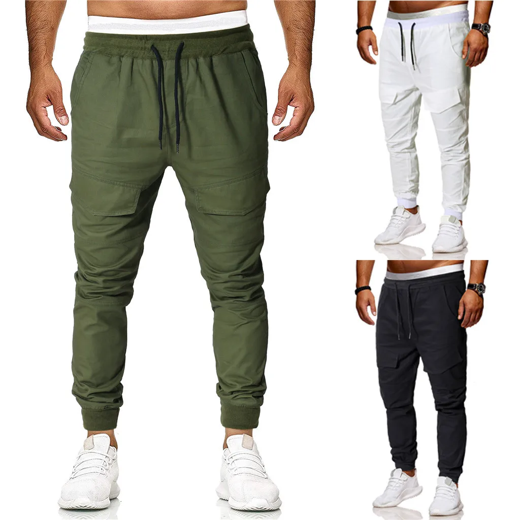 sweatpants men2019 Men's Sports Pants Casual Pants Personality Casual Solid Color Elastic Sports Solid Loose Pocket Sports  8.28