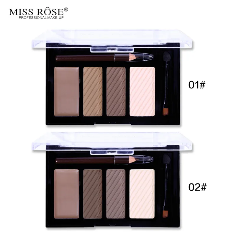 Miss Rose тени для бровей Макияж набор 2 цвета Пудра для бровей+ крем для бровей+ хайлайтер+ карандаш для бровей Набор с кистью
