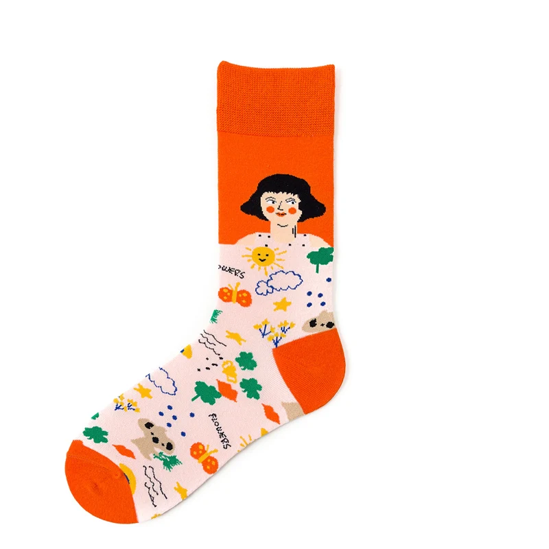 New Happy Mens Socks Women Cartoon Girls Print Combed Cotton Funny Crew Sock Skateboard Cycling Running Wedding Christmas Gifts - Цвет: 06
