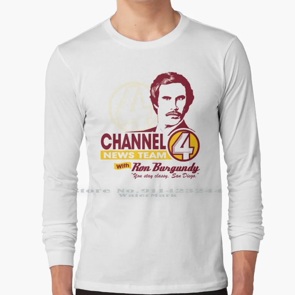 Canale 4 Notizie Squadra Con Maglietta A Maniche Lunghe Ron Tee Channel 4 Notizie Ron Funny Retro Anchorman Syko Graphx Trend Creativo