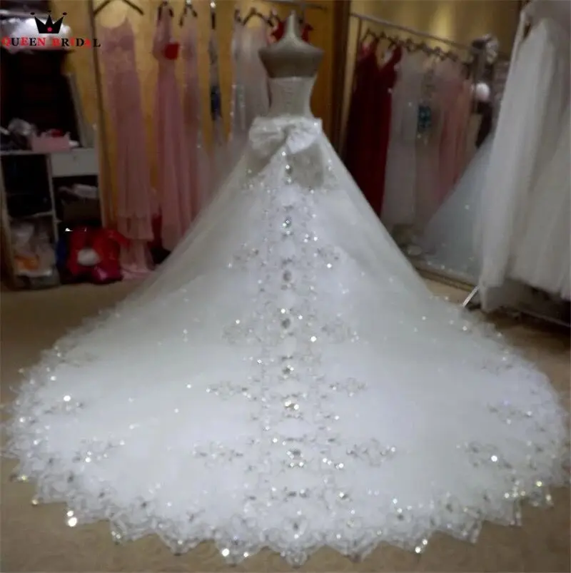 Real Sample Vestido De Noiva 2024 Ball Gown Sweetheart Tulle Lace Crystal Beaded Elegant Wedding Dresses Long Train KA04M