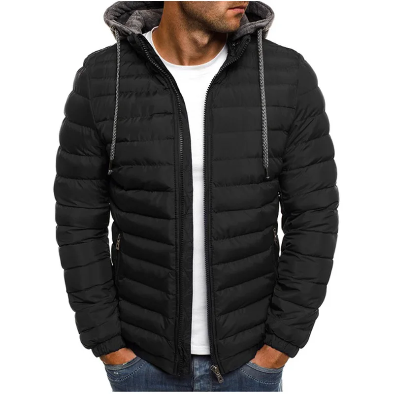 ZOGAA, мужское модное зимнее пальто, мужская куртка с капюшоном, хлопок, повседневные мужские куртки и пальто, теплое пальто, уличная одежда, мужские парки - Цвет: Черный