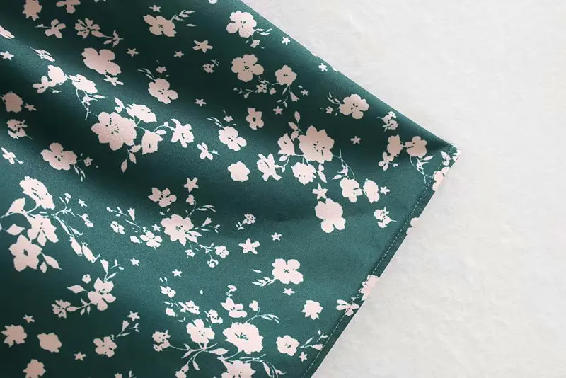 Women Floral Print Elastic Pleated Dress Elegant Lady Round Neck Three-Quarter Sleeve High Waist Autumn Casual Long Dress