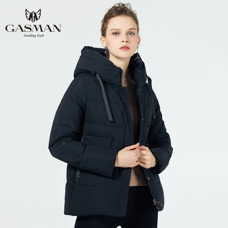 GASMAN/ новые зимние женские куртки короткие теплая парка с капюшоном для девочек женское теплое пальто женская парка из био-пуха Короткие пуховики - Цвет: 701 black