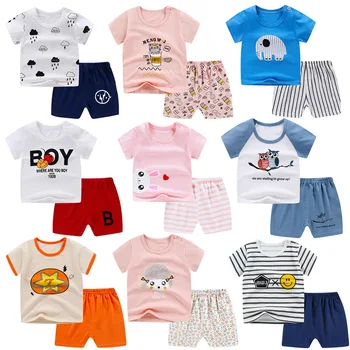 

Summer New Short Sleeved T Shirts + Shorts Suit Baby Boys Girls Cartoon Clothes Cute Soft Cotton Casual Sets Childrend Pajamas