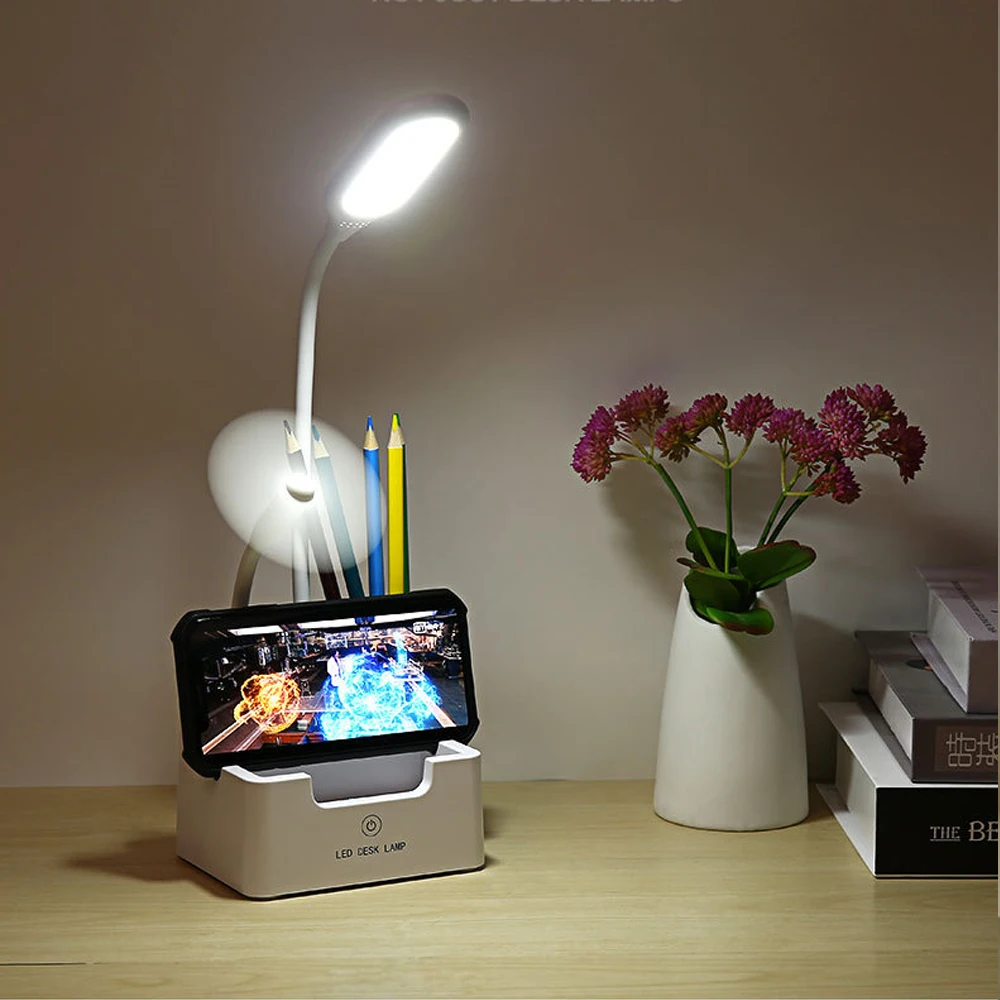 Светодиодная настольная лампа сенсорная с регулируемой яркостью USB перезаряжаемая регулировка для детей, чтения, кабинета, прикроватной тумбочке, гостиной, спальни - Цвет корпуса: With The Fan
