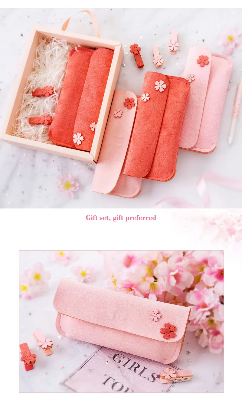 Японский чехол с цветком вишни, плюшевая ручка, сумка Trousse solaire, Kawaii, сумка для ручек, корейские сумки для школы для девочек