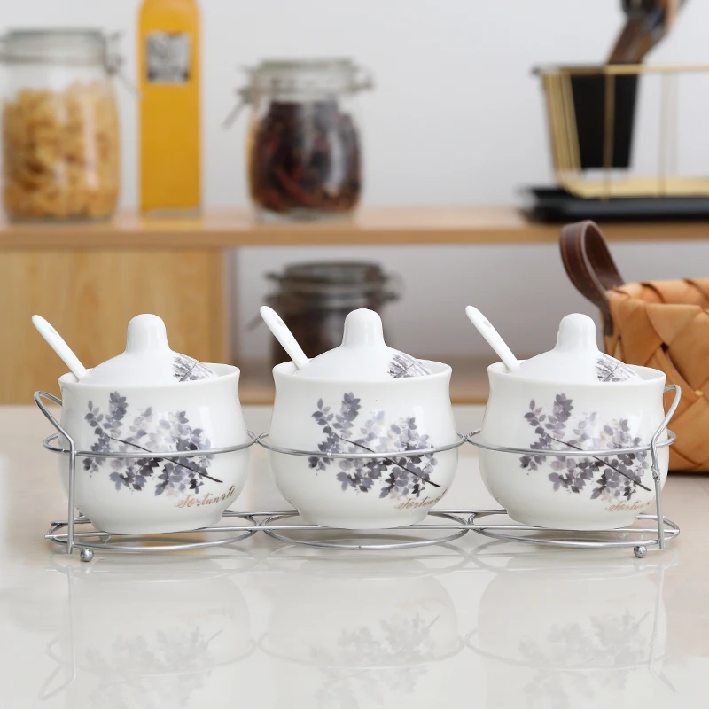 4Pcs Direct marketing garden flower creative ceramic seasoning jar home hotel kitchen seasoning storage decoration supplies - Color: as the picture shows