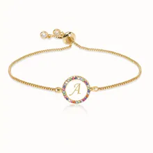 Персонализированные регулируемые радужные цирконы 26 буквенный браслет для женщин Кристалл Cz начальный браслет Femme ювелирное изделие, цепь в виде змеи подарки