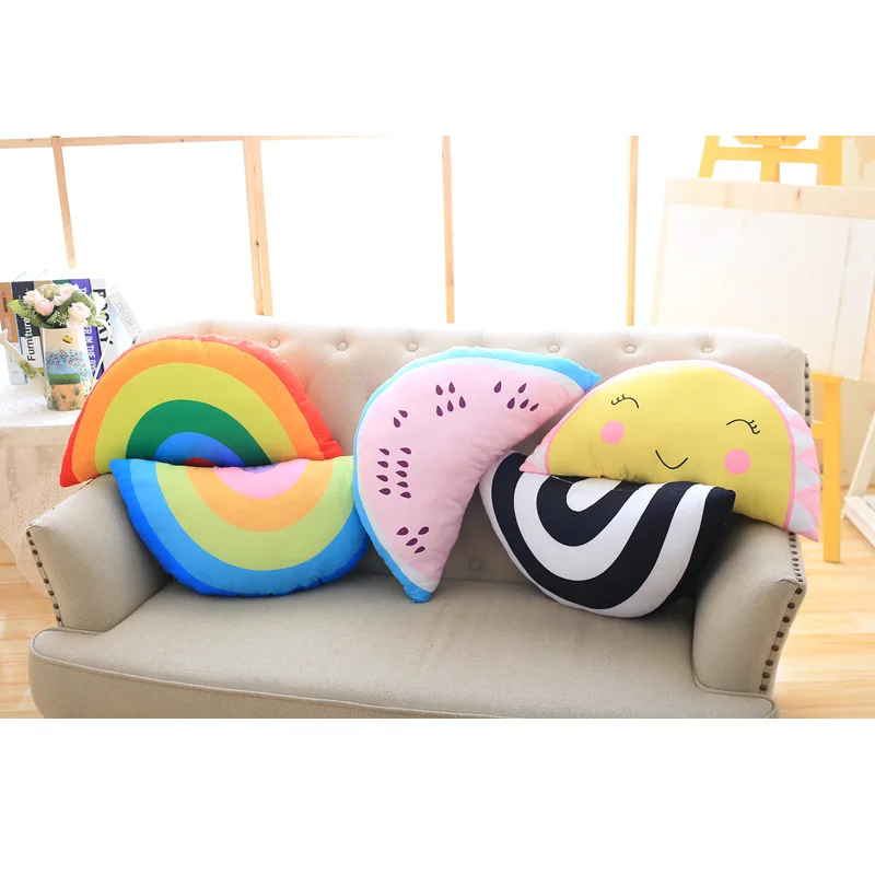 

INS Semicircle Rainbow Smiley Pillow Summer Day Fruit Cartoon Cushion Washable Home Sofa Lumbar Support Pillow