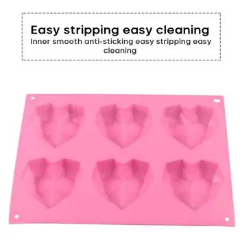 

6 Cavity Diamond Love Silicone Cake Mold Silicone 3D Heart Shape Mould Fondant Cake Chocolate Baking Mold Modelling Decor Tools