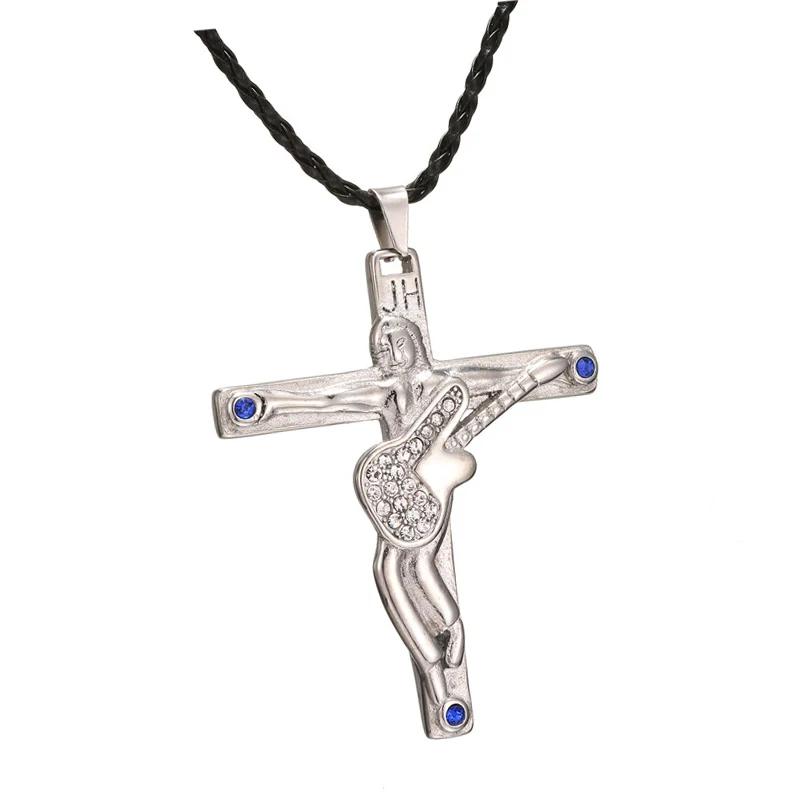 Цепочка с подвеской в виде креста на гитаре из нержавеющей стали|Ожерелья