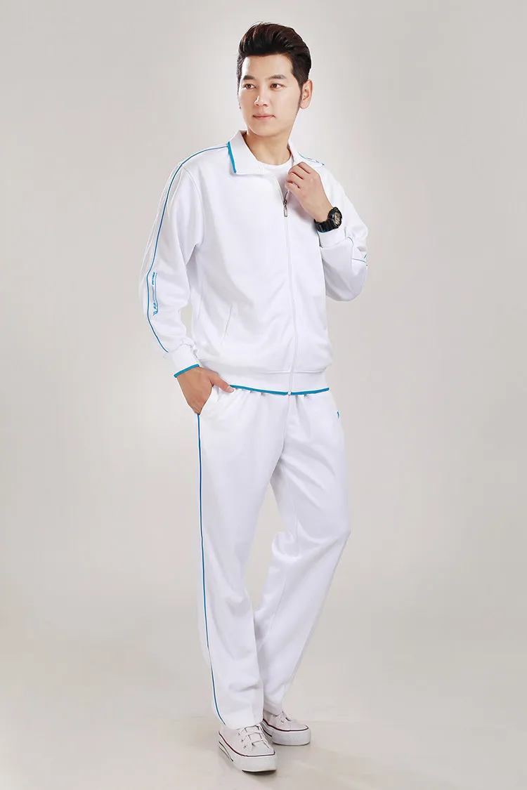 Xinda Chia Nan Korean Silk White Sports Clothing Set Coat Spring And Autumn Trousers Women's Men's Couples Casual Large Size Gro
