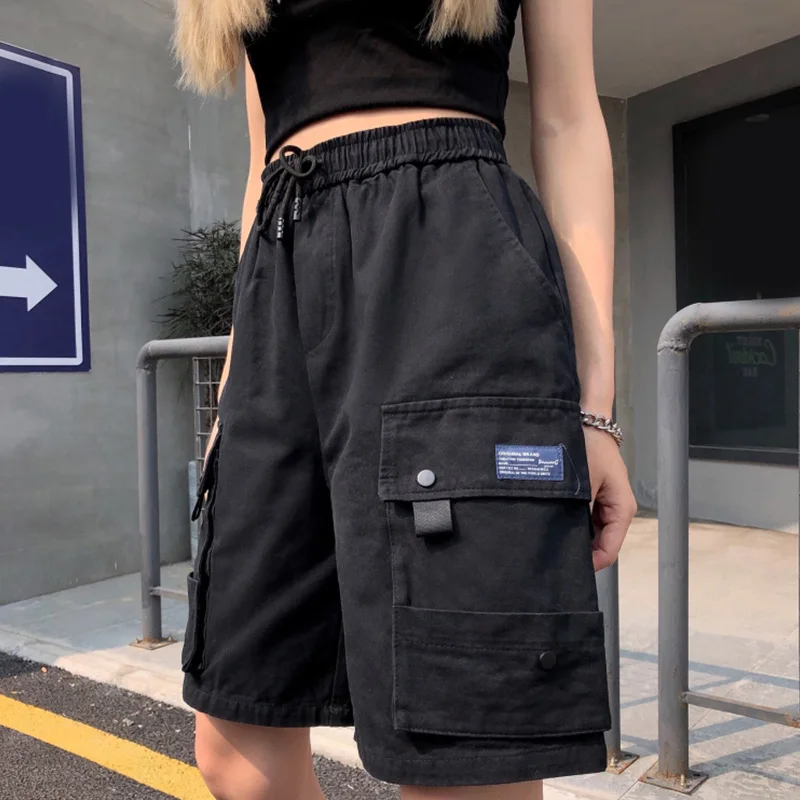 Hip Hop Cargo Shorts Women Solid High Waist Harajuku Summer Capris Female 2020 Streetwear Black Khaki Pockets Lady Shorts Cool Hip Hop Cargo Shorts Women Solid High Waist Harajuku Summer Capris Female 2020 Streetwear Black Khaki Pockets Lady Shorts Cool