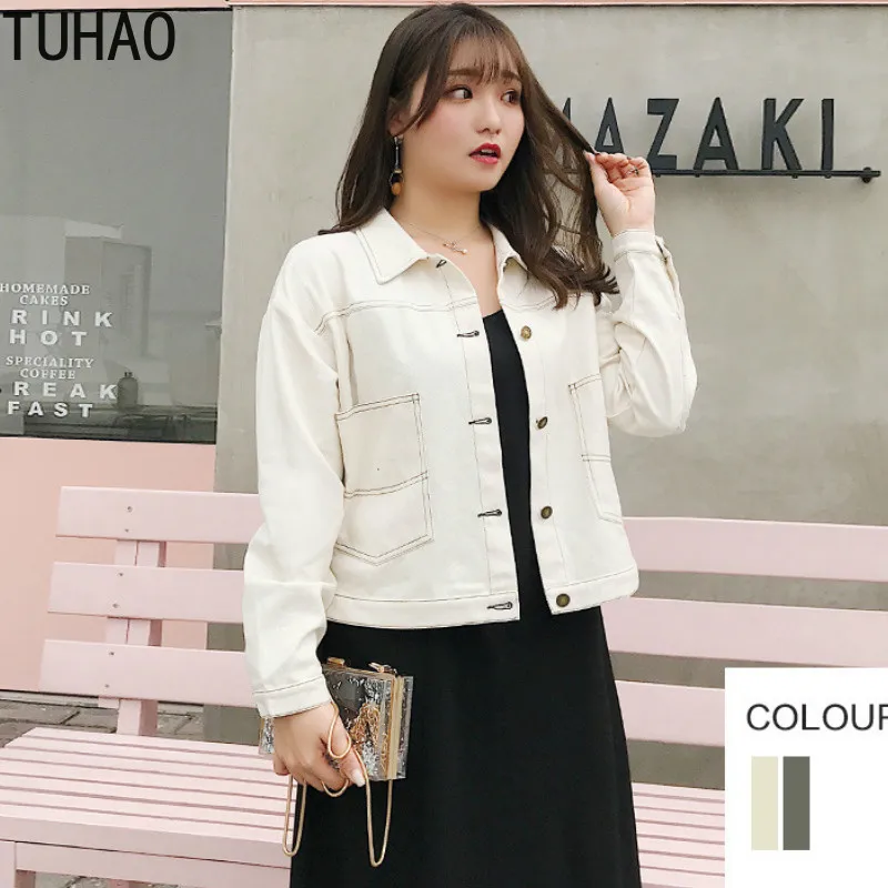 Женская джинсовая куртка TUHAO длинная свободная большого размера 4XL 3XL верхняя