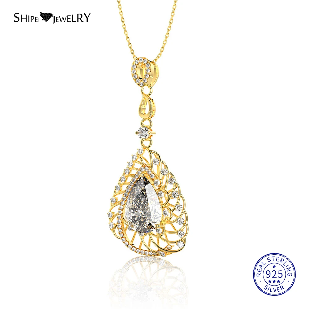 Shipei 925 пробы серебро модное Белое золото созданное лабораторное сапфир драгоценный камень грушевое ожерелье для женщин девушек Подарок на день рождения