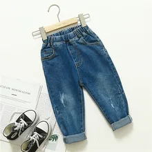 Г. Новые Осенние Стильные Детские эластичные плиссированные джинсы в Корейском стиле; детские ковбойские брюки