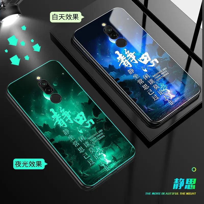Светящийся чехол для телефона Xiaomi Redmi 8, чехол 6,22 дюйма, светящаяся задняя крышка из закаленного стекла для Xiaomi Redmi 8, силиконовый чехол - Цвет: J