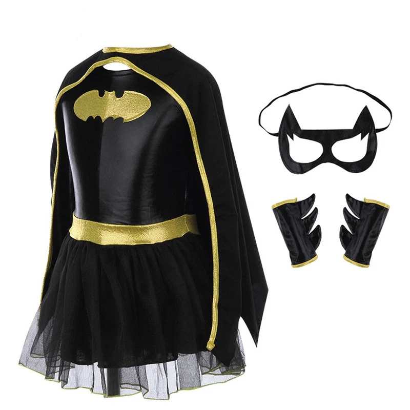 Лидер продаж; Детский костюм летучей мыши на Хэллоуин; нарядное платье в стиле Бэтгерл с плащом и маской для девочек; Страшная праздничная одежда; Карнавальный костюм супергероя