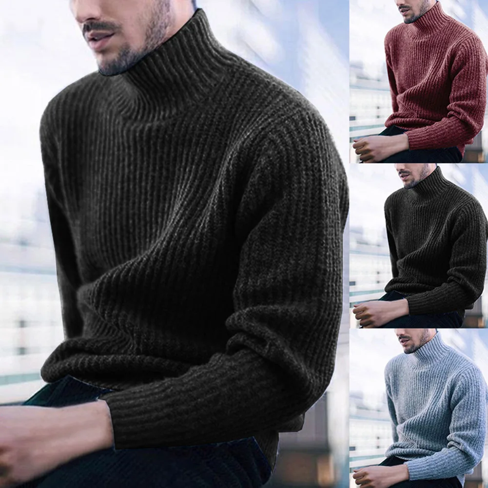Pull homme marque модный мужской однотонный Повседневный пуловер с высоким воротником и длинными рукавами вязаный свитер pull homme