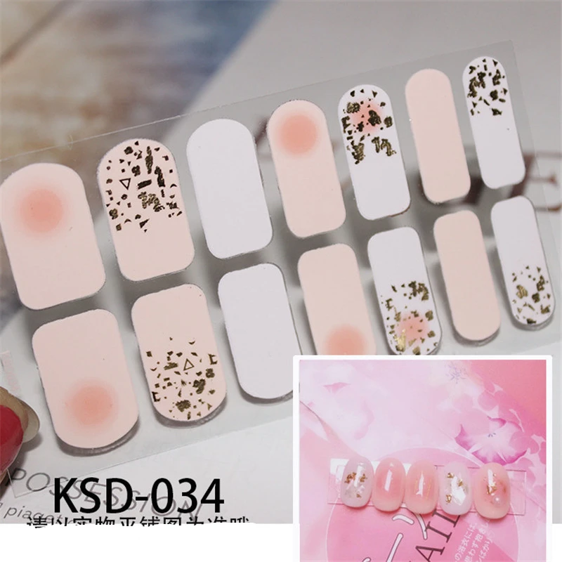 KSD034 14tips/лист полное покрытие для ногтей наклейки-лак полоски однотонный нейл-арта украшения в форме сердца конструкции блеск порошок маникюрные Типсы - Цвет: KSD034