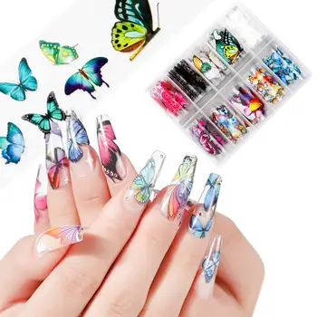 

#NZ7 Butterfly Sliders Nail Foil Stickers Water Transfer Decals for Nail Stuff Supply Butterfly Film Nail Sticker 10 Grid/box