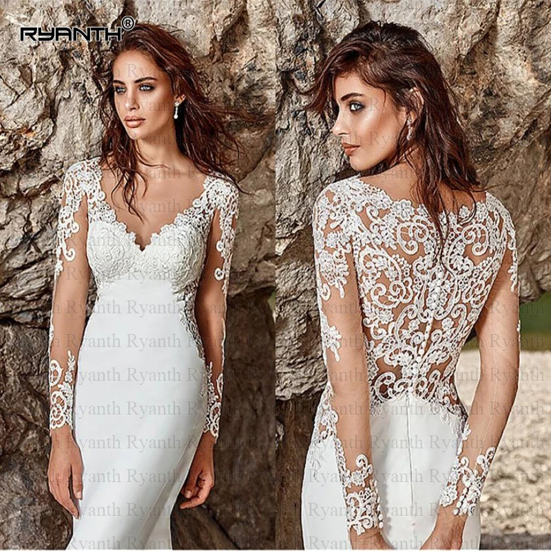 Vestido de noiva Сексуальные Длинные рукава Кружева Русалка свадебное платье в стиле бохо Новое поступление шифоновые пляжные свадебные платья Robe de mariee