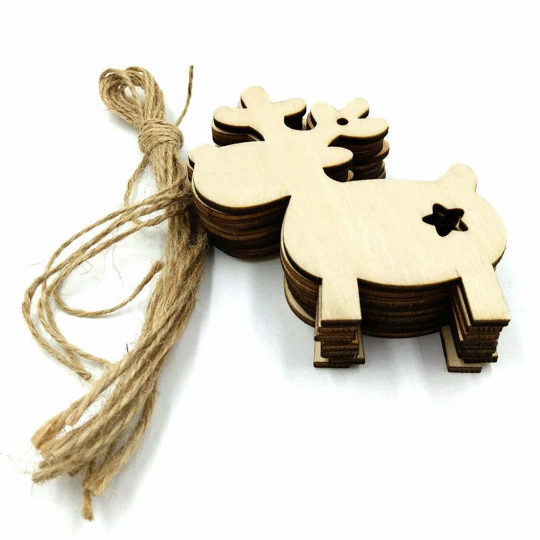 

10pcs Christmas Reindeer Hanging Plaque Mini Wood Reindeer Pendant Christmas Tree Hanging Sign Home Xmas Decoration Supplies