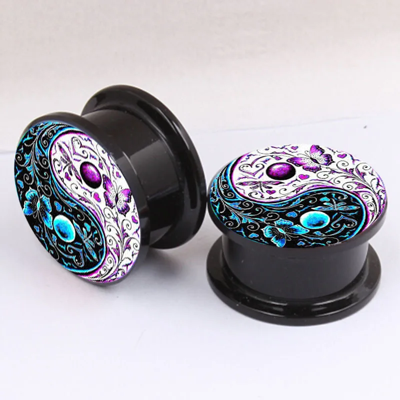 16pcs/lot Butterfly Yingyang Logo Black Ear Stretcher Sexy Double Saddle Flared Plugs Body Piercing Jewelry 4-16mm | Украшения и