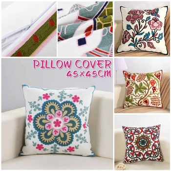

45x45cm Embroidered Pillow Case Home Decoration Cushion Cover Bohemian Ethnic Style Cotton Pillow Cover for Office Cafe