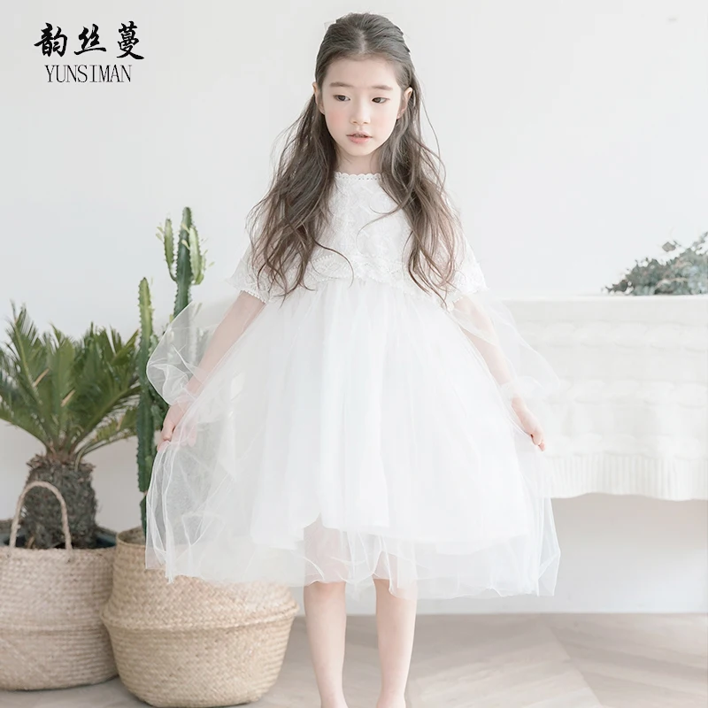 

2019 Kids Summer Dress for Girls 4 6 to 12 14 Years Solid New White Lace Party Princess Costume Elegant Baby Girls Clothes 7B27A