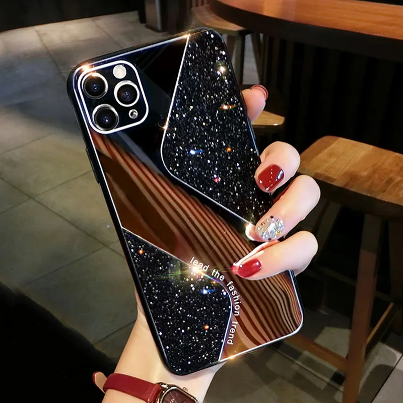 

Luxury Glitter Makeup Mirror Phone Case For iphone 11 Pro XS MAX XR X 7 8 Plus SE 2020 Bling Sequins Silicone Back Cover Gifts