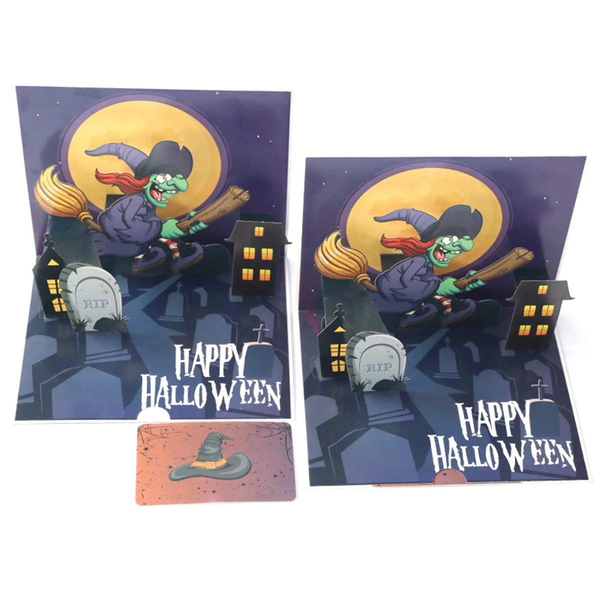  2019 2PCS Happy Halloween Witch Business Invitations Laser Cut 3D POP UP Greeting Folded Card Tri-F - 4000089928910