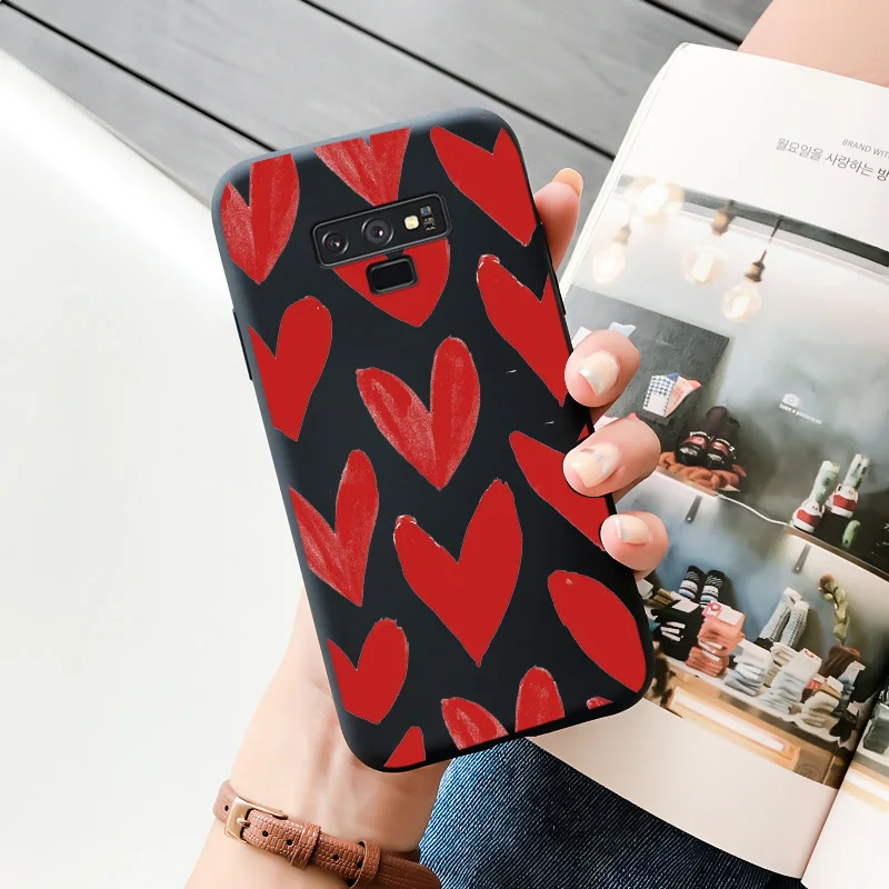 For Samsung Galaxy Note 9 Case Candy Colors Heart Flower Pattern Silicone TPU Cartoon Painted Matte Phone Cover Fundas phone pouch bag Cases & Covers