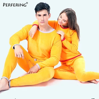 

Perfering Thicker Velvet Winter Thermal Underwear Sets Women Male Second Skin Winter Warm Long Johns Lover Thermal Clothing