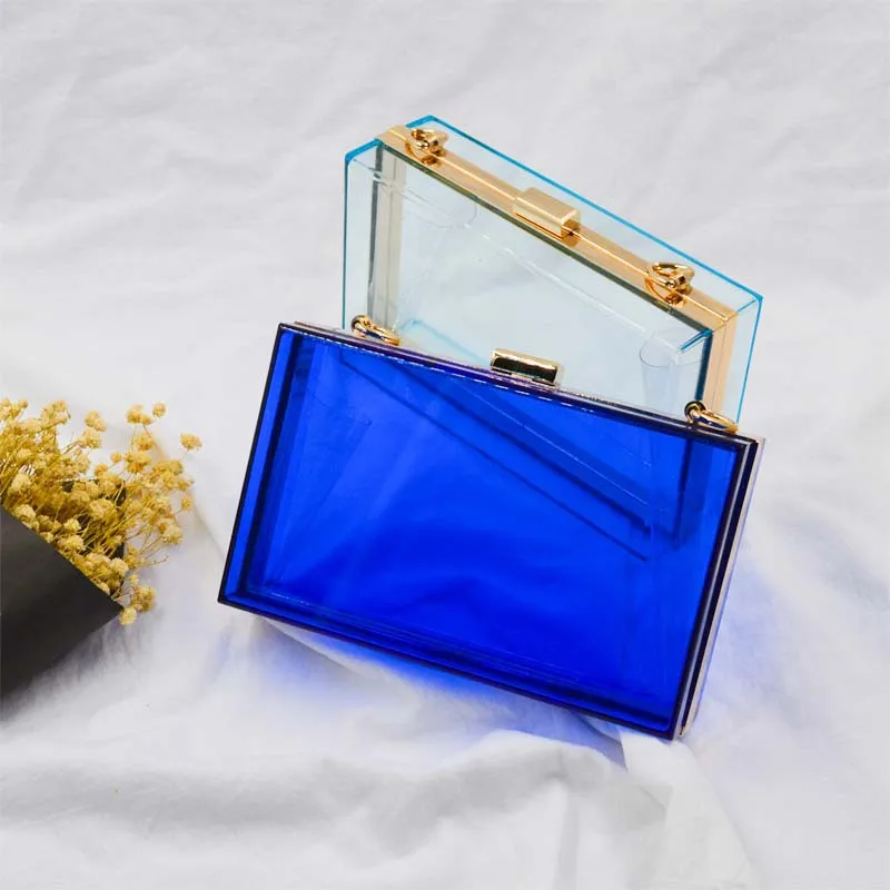 

Caker Brand 2020 Women Transperent PVC Handbag Blue Red White Shoulder Hard Box Drop Shipping Wholesale