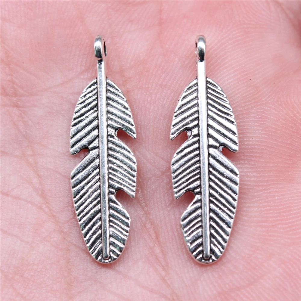 Feather Charms Pendant Feather Jewelry Making 20pcs 8x28mm 4 Charms