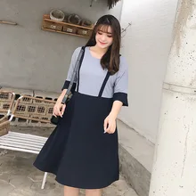 Платье большого размера платье из двух предметов для больших девочек коллекция года, летняя стильная юбка средней длины для полных женщин, 583