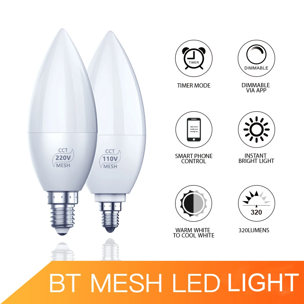 Беспроводная Bluetooth 4,2 умная домашнее ламповое освещение лампа E12/110 V E14/220 V волшебный светодиодный 4W теплый и холодный свет с регулируемой яркостью