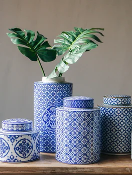 

Creative Chinese Retro Ceramics Ceramic Storage Tank Golden Vase with Cover Modern Home Desktop Organize Home Crafts Decoration